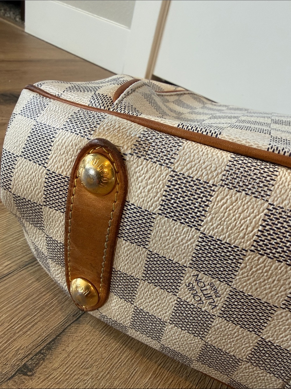 Louis Vuitton Checker Galleria pm Hobo Bag with Leather lv Brown/White azur - Picture 9 of 14